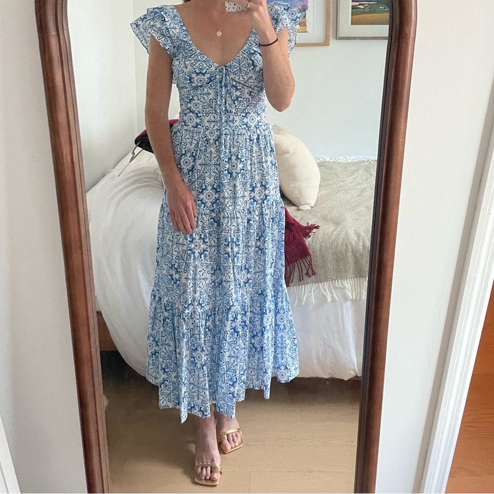 Hill House Alexa Top and Camilla Skirt in Blue Mosaic, Size XS